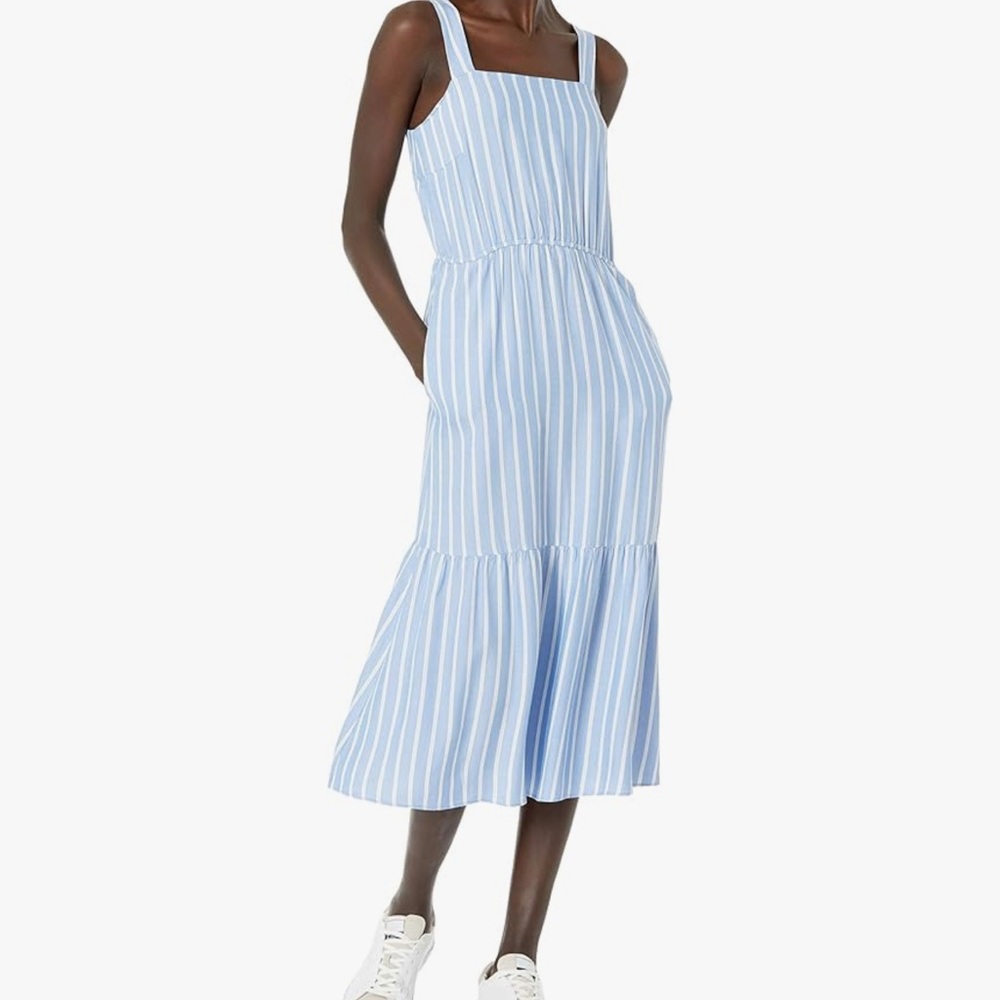 Amazon Essentials Blue and White Striped Midi Dress